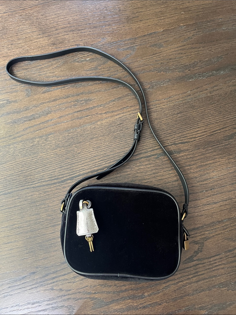 J Crew Black Mini Velvet Signet Camera Crossbody Bag
